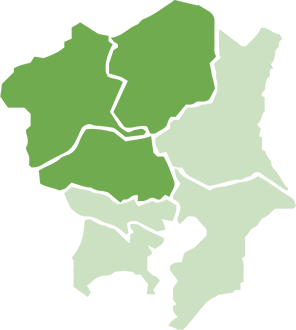対応エリア 群馬県南部、栃木県西部、埼玉県北部の地図